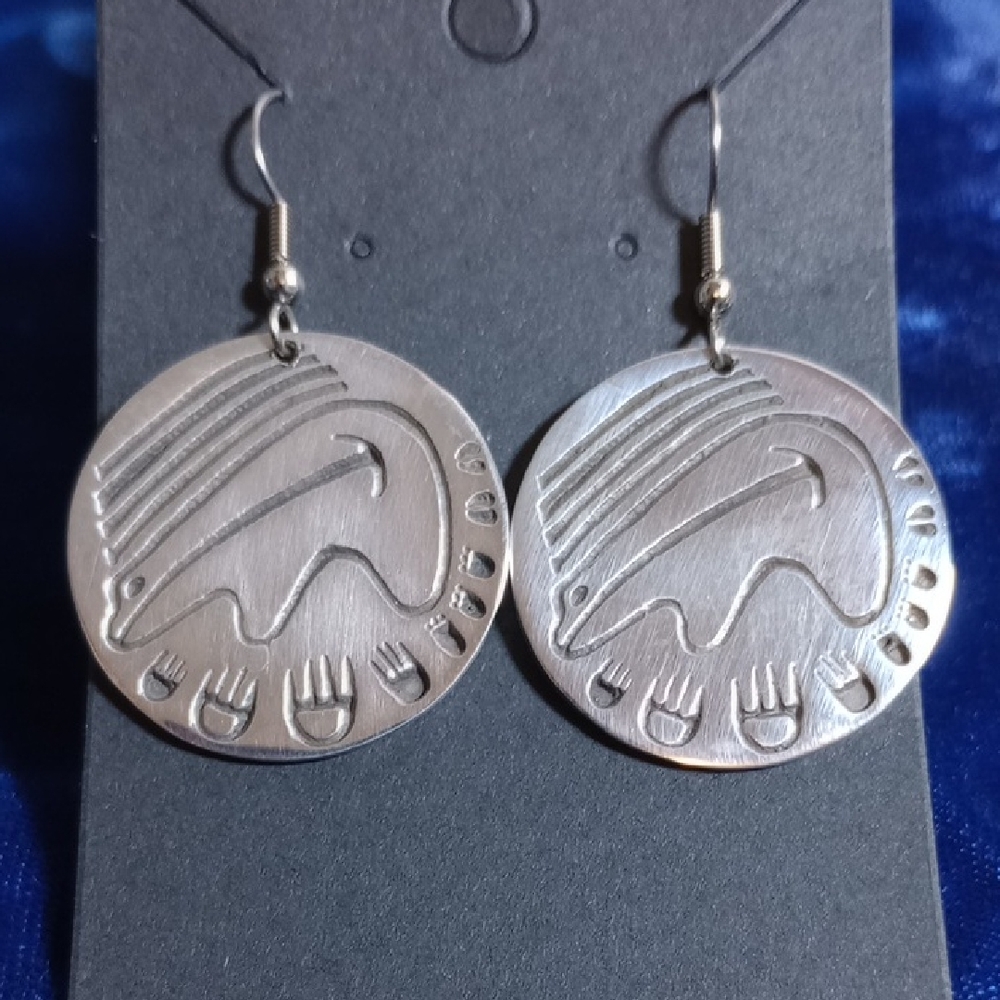 Medicine Bear Sterling Silver Overlay Dangle Earrings Signed JJ